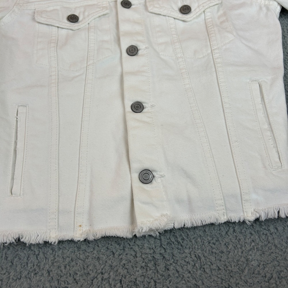 Lucky Brand Jacket Women Small Petite White The Tomboy Trucker Fringe Hem - Picture 15 of 16